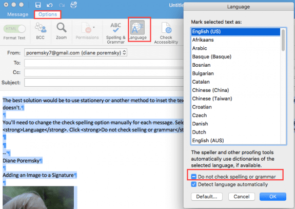 spell check not working in outlook mac