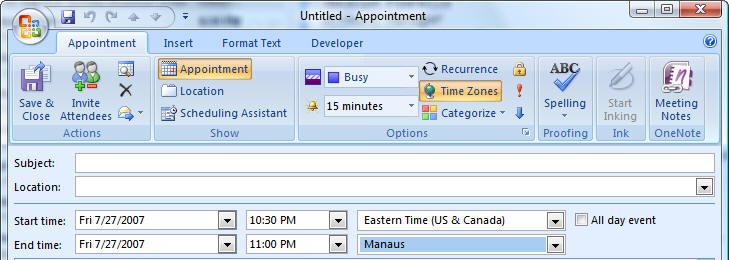 outlook for mac change time zone