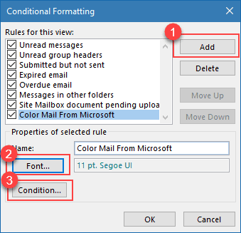 outlook 2016 for mac conditional formatting
