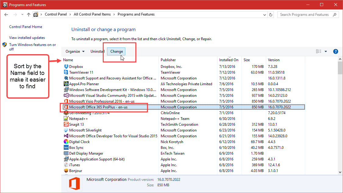 add remove programs windows 10