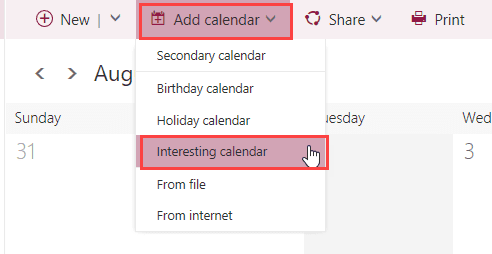 Office 365 and Outlook com: Interesting Calendars