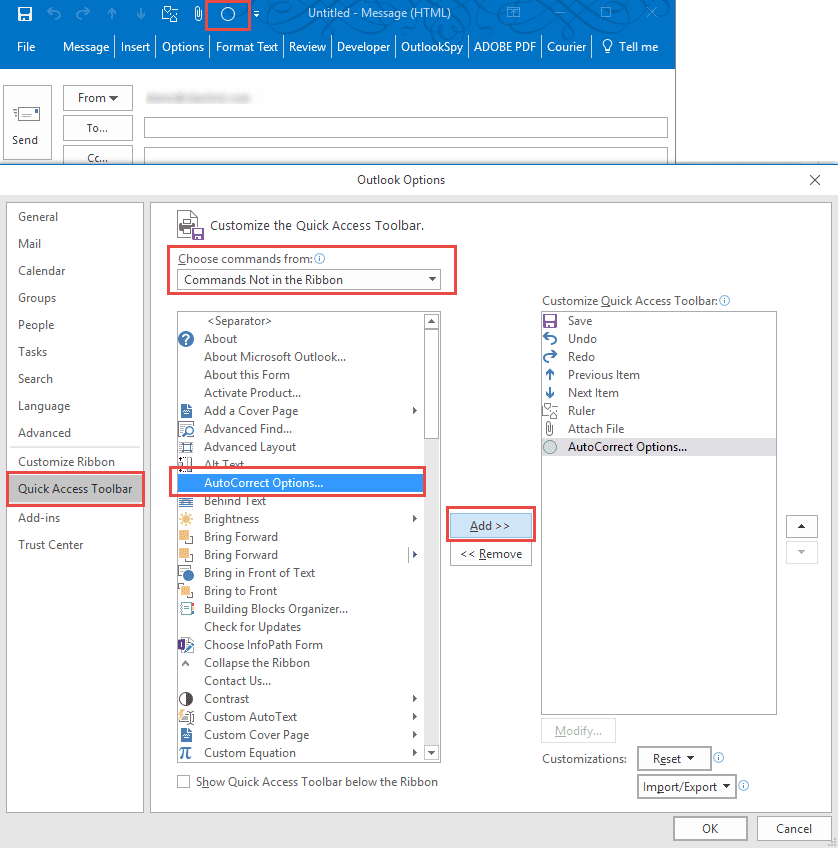 how to turn off autocorrect in outlook
