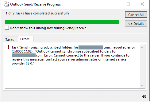 see why outlook will not connect to server